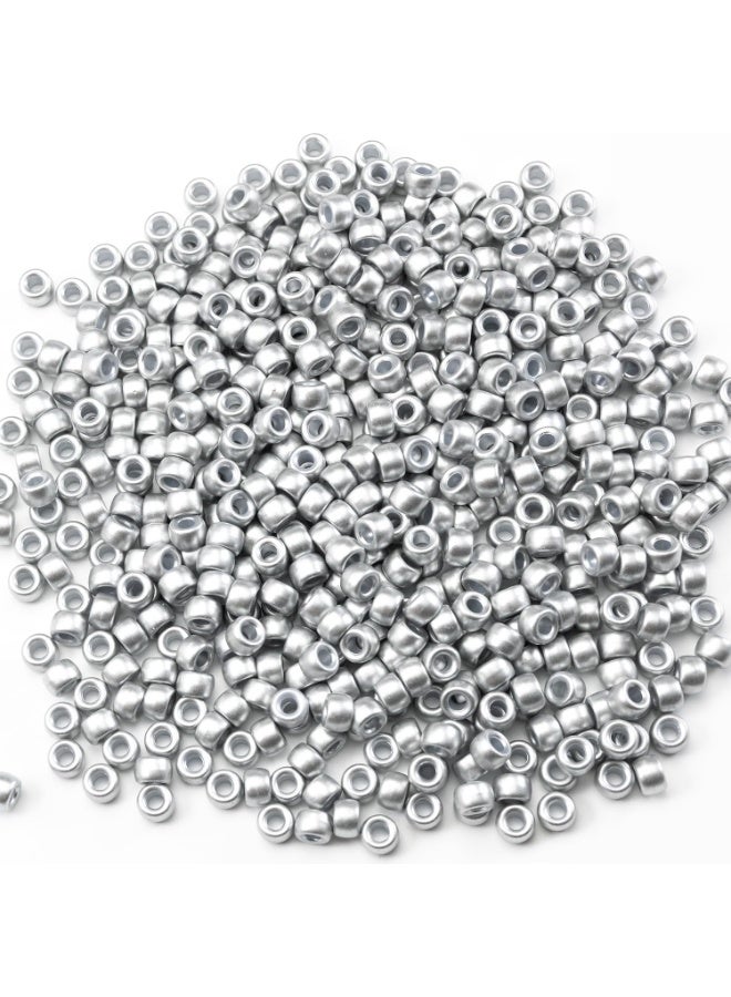 Capstro Large Hole 6×9 mm Acrylic Pony Beads for Jewelry Making – Bulk Craft Beads for Bracelets, Necklaces, Hair Braids & DIY Arts and Crafts – Matte silver - Image 1